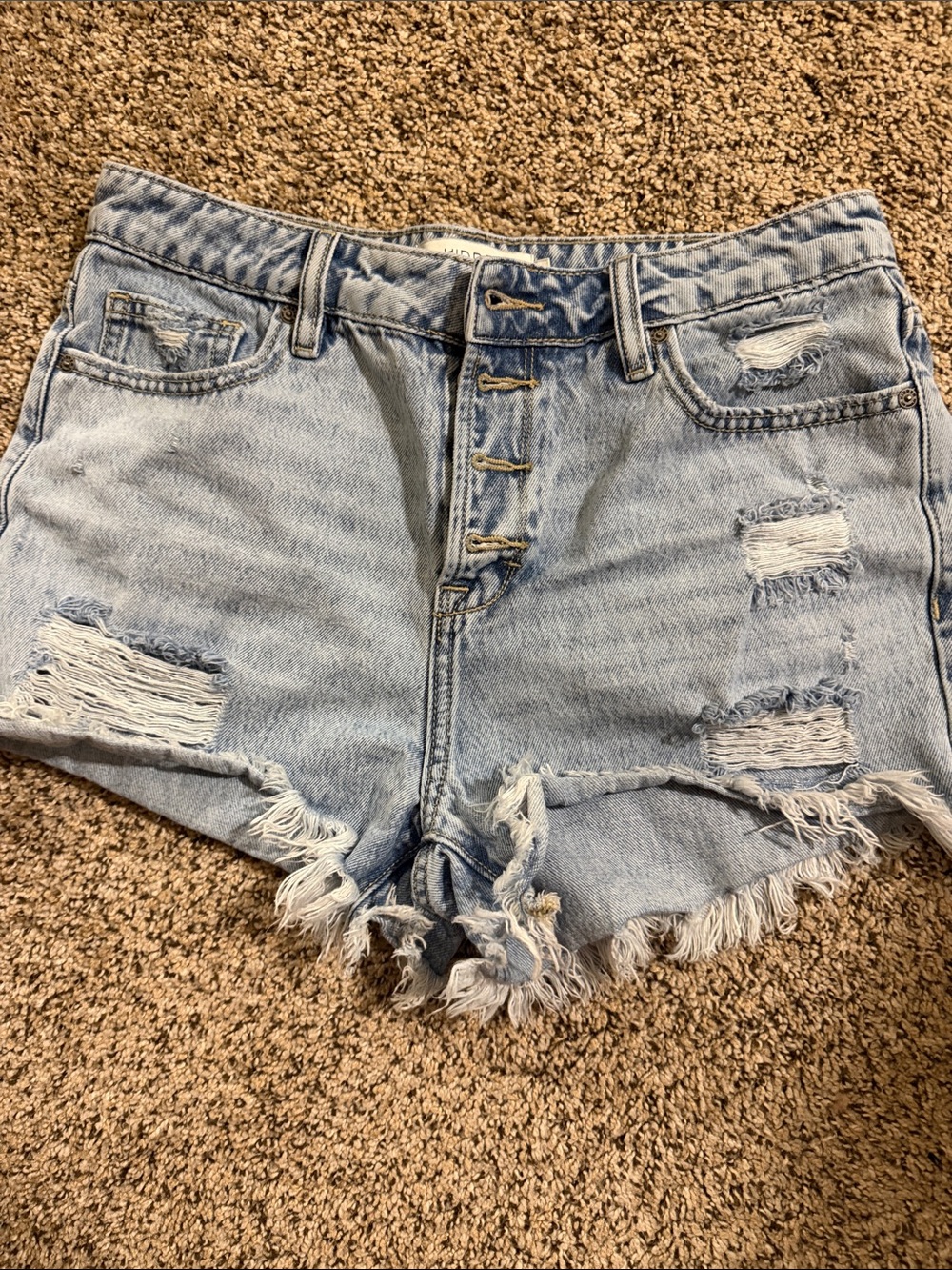 Women's Light Blue Distressed High-Rise Denim Shorts